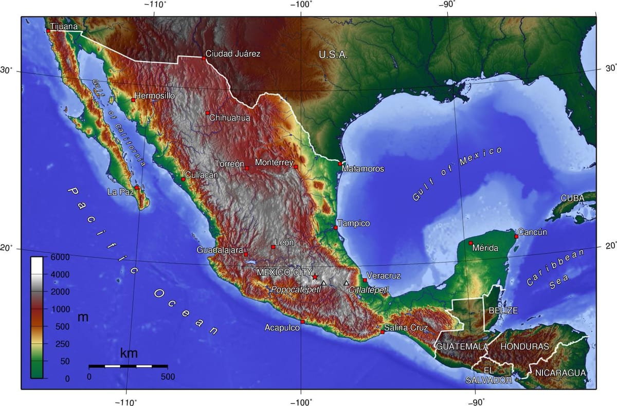 Mexico City topografinen kartta