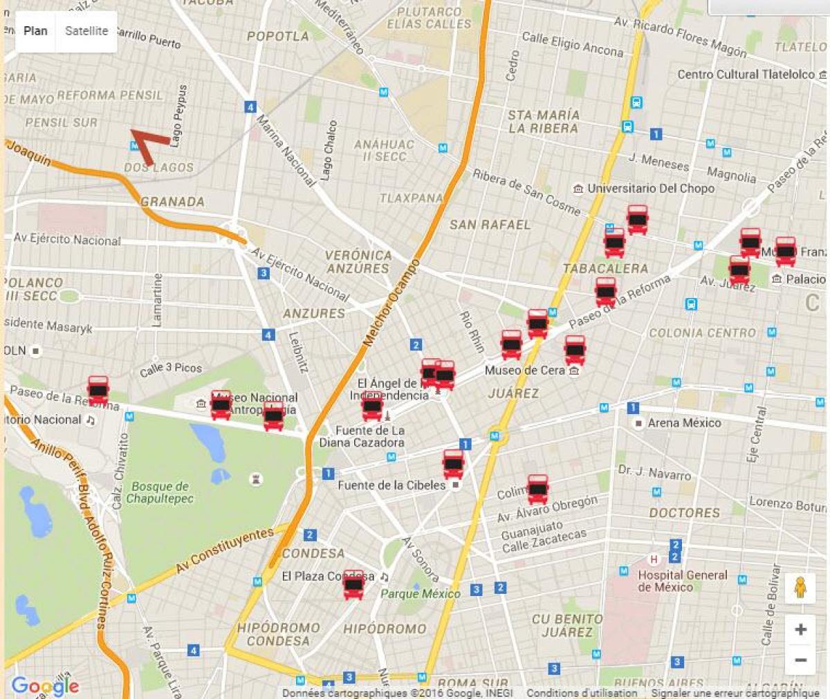 turibus Mexico City reittikartta