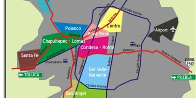 Mexico City kartta lähiöissä